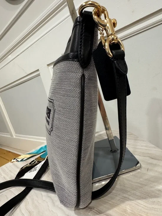 Coach Kitt Messenger Crossbody Salt Black Woven Jacquard Leather Trim Small Bag - Picture 6 of 17